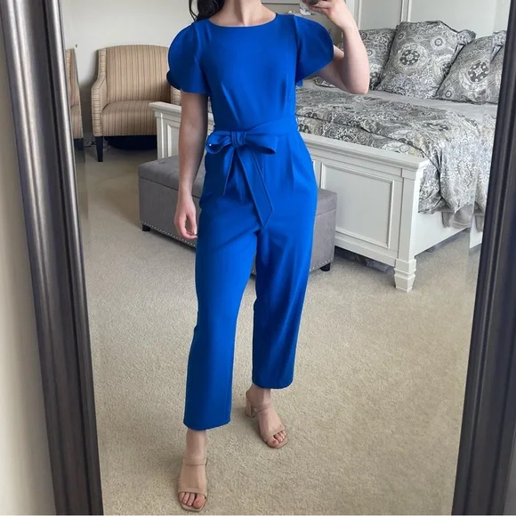 Stylish Jumpsuit Calvin Klein Ruffle Sleeve Belted Jumpsuit Calvin